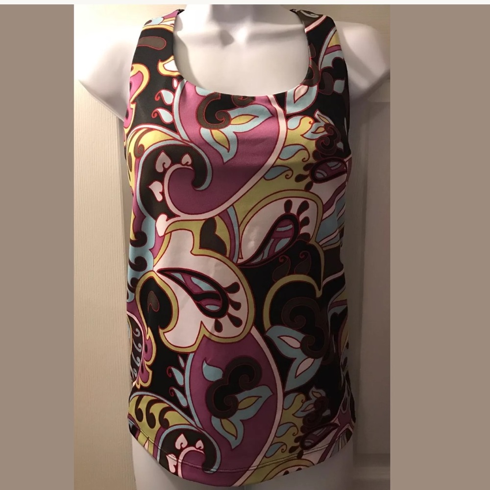 ATHLETA Tear Away B4 U Play Bra Cup Tank Top Underwire Paisley Purple red black